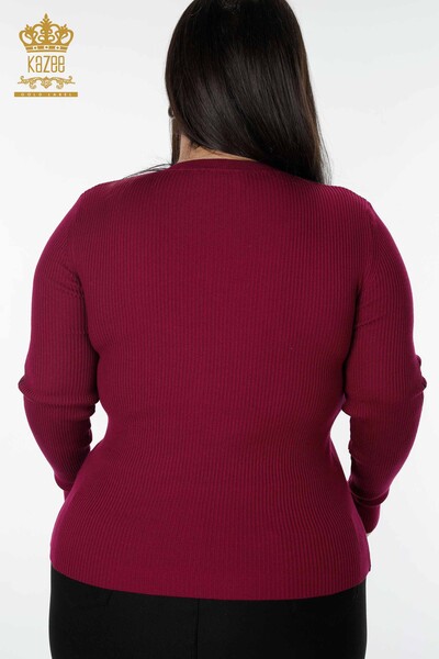 Maglione a maglia da donna con scollo a V viola chiaro-16249 / KAZEE - Thumbnail