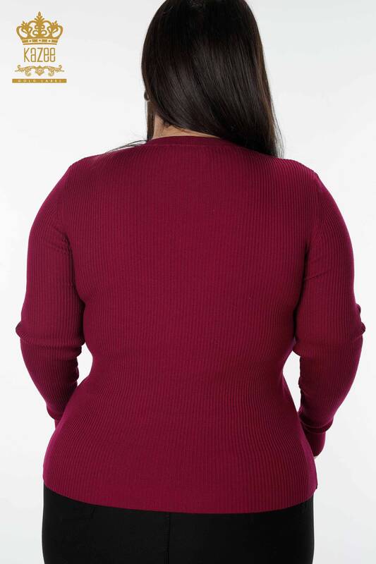 Maglione a maglia da donna con scollo a V viola chiaro-16249 / KAZEE