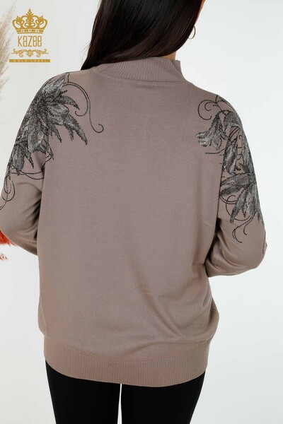 Visone della spalla del maglione della maglieria delle donne all'ingrosso con il dettaglio floreale - 16597 / KAZEE - Thumbnail