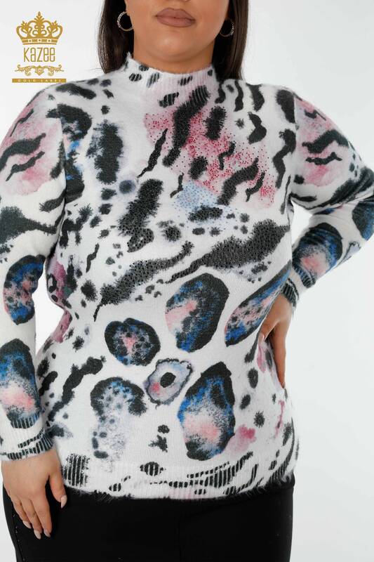 Maglione di maglieria delle donne all'ingrosso Stampa digitale Angora Ecru-16971 / KAZEE