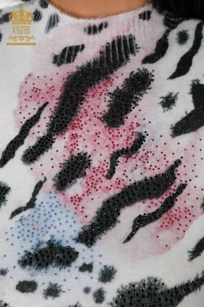 Maglione di maglieria delle donne all'ingrosso Stampa digitale Angora Ecru-16971 / KAZEE - Thumbnail
