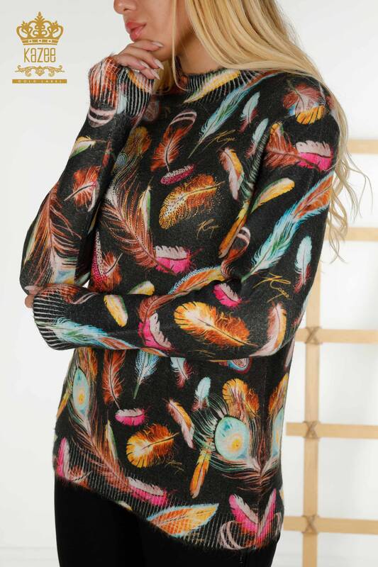 Maglione di maglieria delle donne all'ingrosso stampa digitale nero-16970 / KAZEE
