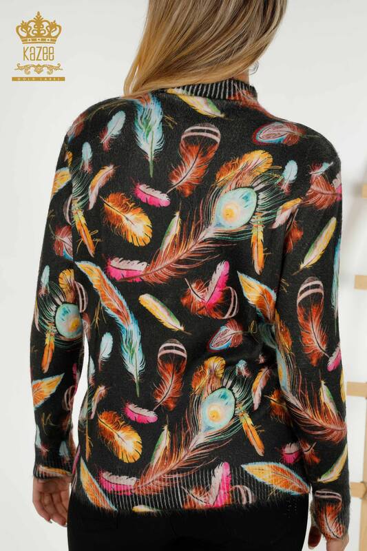 Maglione di maglieria delle donne all'ingrosso stampa digitale nero-16970 / KAZEE