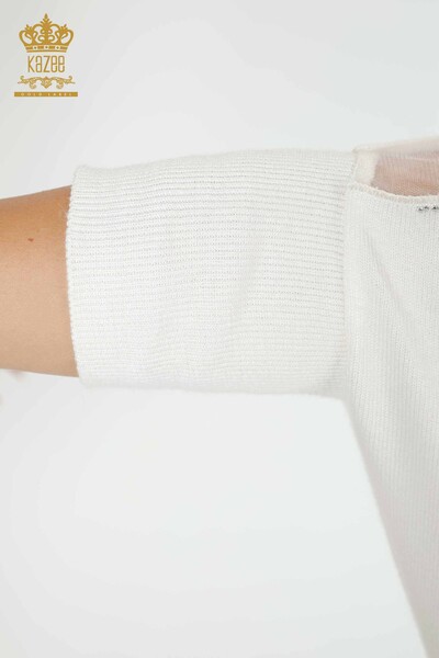 Maglione a maglia da donna all'ingrosso con dettaglio in tulle Ecru -16826 / KAZEE - 4