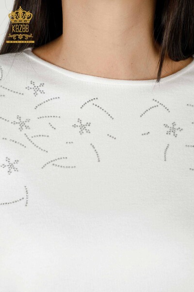 Maglione a maglia da donna all'ingrosso con dettaglio in tulle Ecru -16826 / KAZEE - 5