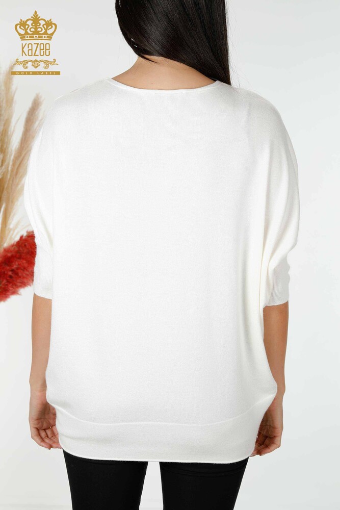 Maglione a maglia da donna all'ingrosso con dettaglio in tulle Ecru -16826 / KAZEE - 9