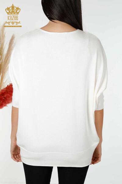 Maglione a maglia da donna all'ingrosso con dettaglio in tulle Ecru -16826 / KAZEE - 9