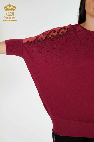 Maglione di maglieria delle donne all'ingrosso Tulle dettagliato Magenta-16826 / KAZEE - 3