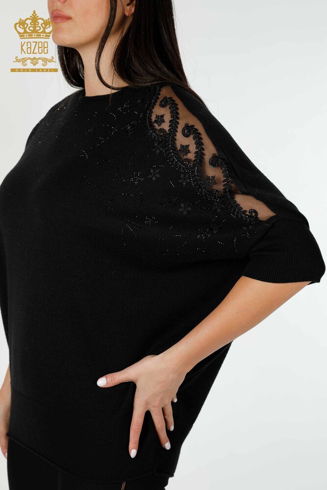 Maglione di maglieria delle donne all'ingrosso Tulle dettagliato nero - 16826 | KAZEE - 6