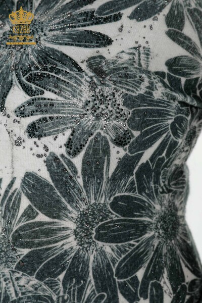 Maglione Angora pietra di cristallo delle donne all'ingrosso ricamato Beige - 16006 / KAZEE - Thumbnail
