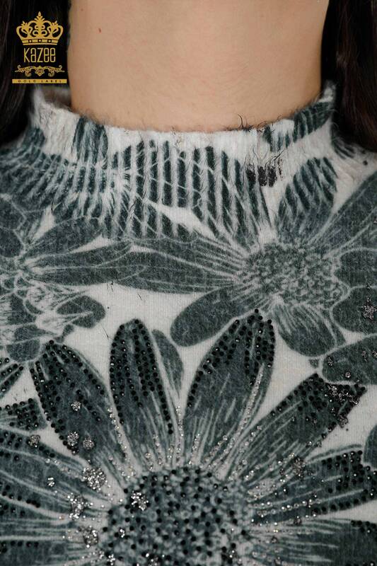 Maglione Angora pietra di cristallo delle donne all'ingrosso ricamato Beige - 16006 / KAZEE