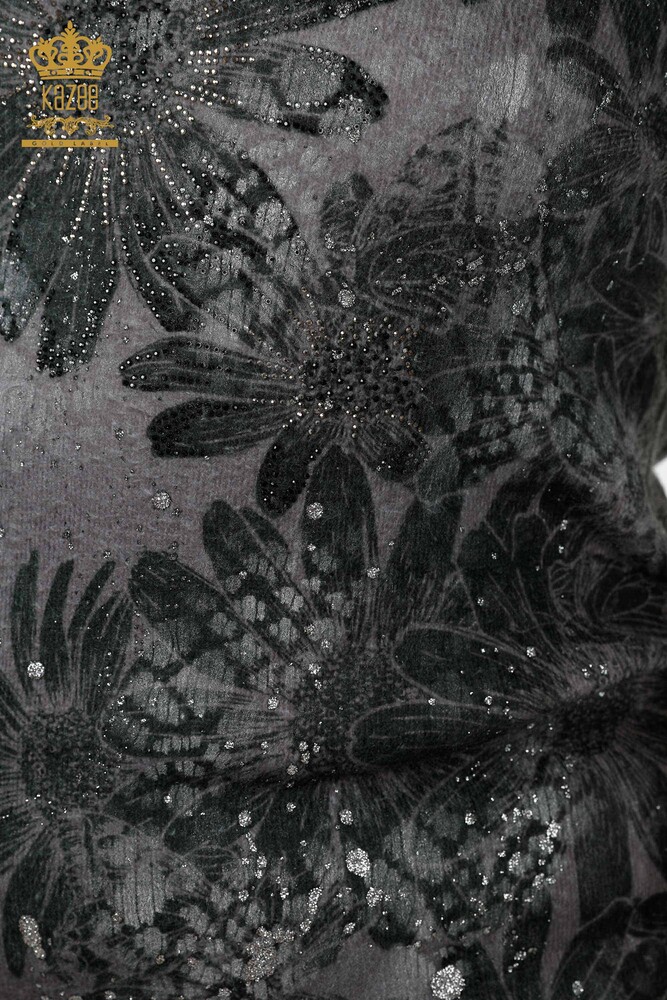 Maglione Angora pietra di cristallo delle donne all'ingrosso ricamato visone-16006 | KAZEE - 4