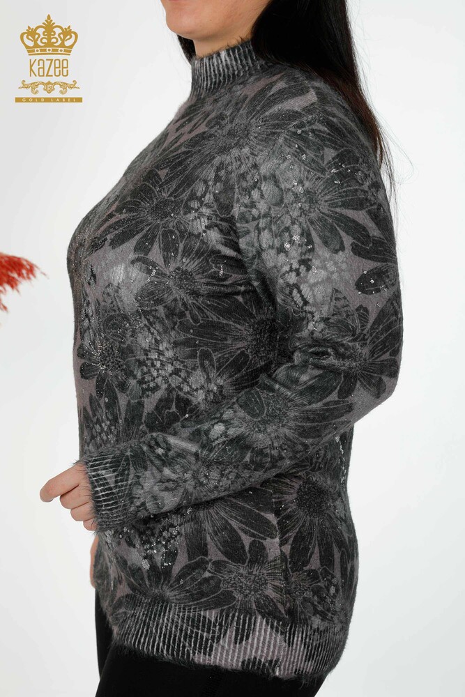 Maglione Angora pietra di cristallo delle donne all'ingrosso ricamato visone-16006 | KAZEE - 6