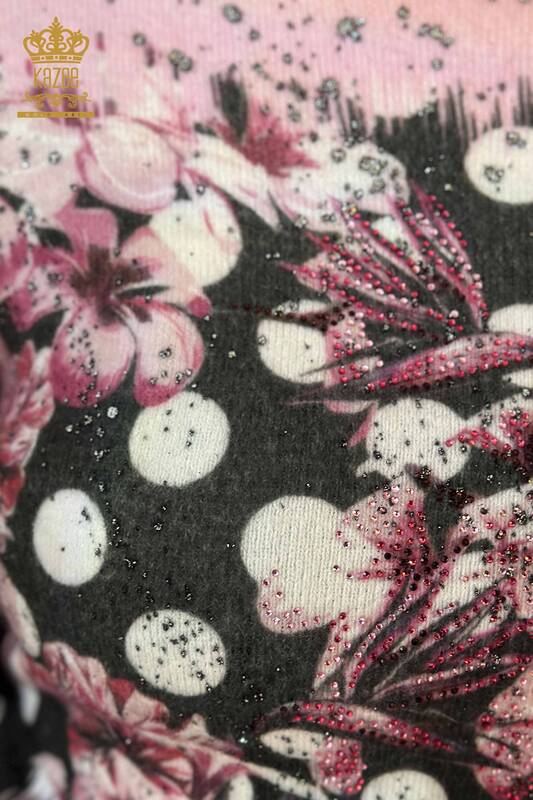 Maglione delle donne all'ingrosso Angora stampa digitale Rosa-16003 / KAZEE
