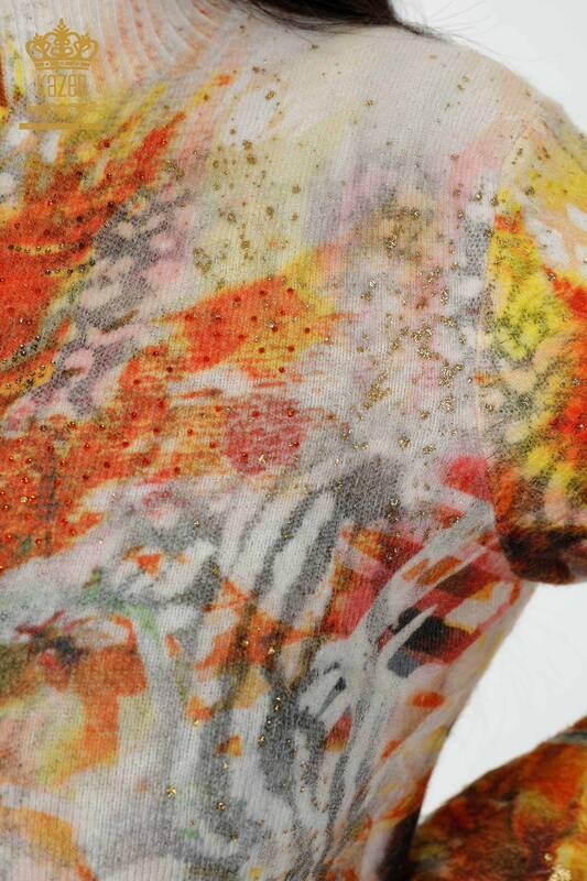 Maglione Angora delle donne all'ingrosso modellato con ricamo in pietra Oranj -16002 / KAZEE