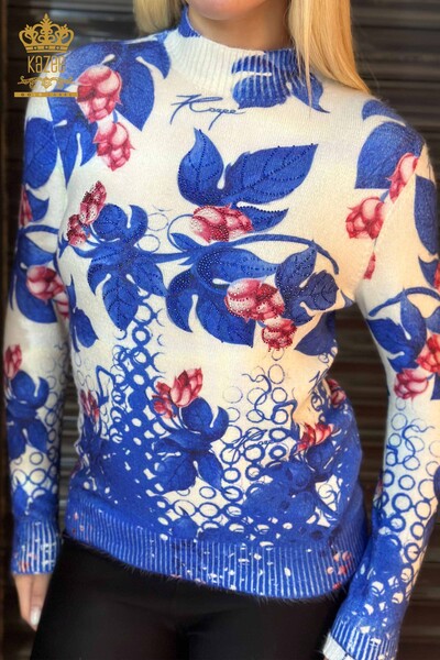 Maglione donne all'ingrosso Angora foglia Modellato blu scuro - 18998 / KAZEE - Thumbnail