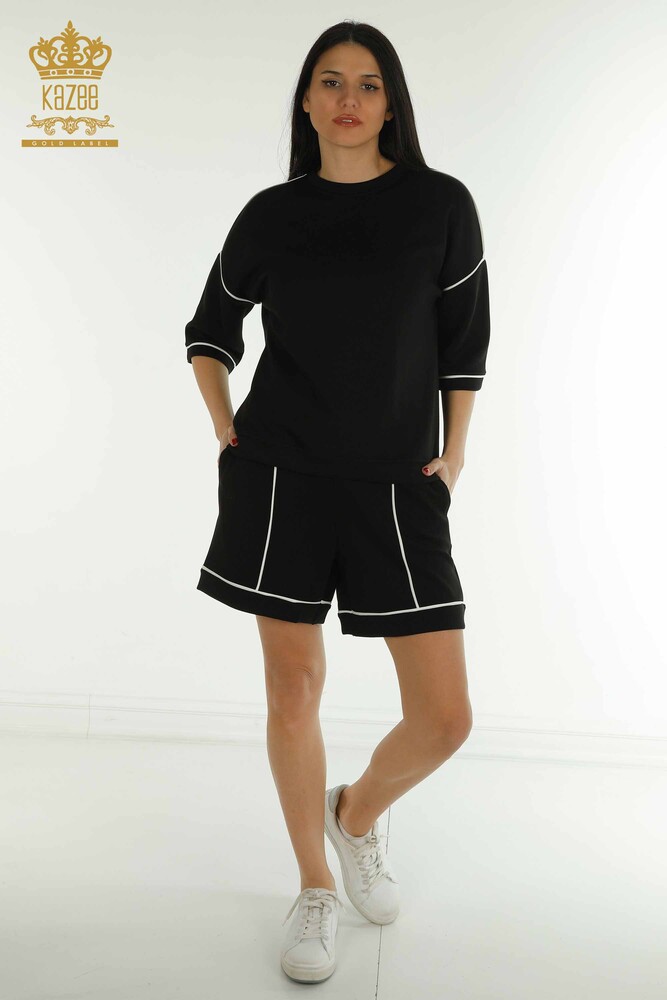 Set di tute da donna all'ingrosso con pantaloncini Basic neri - 17699 | KAZEE - 1