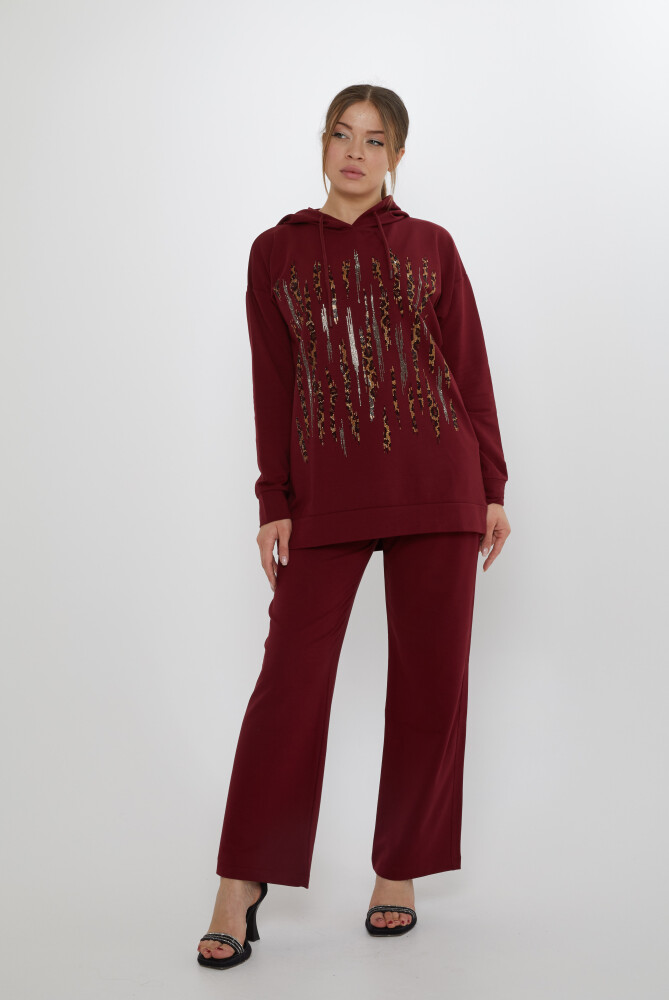 Completo di tuta Leopard Stone ricamato Bordeaux Rosso - 17901 | KAZEE (Set di 3 M-L-XL) - 1