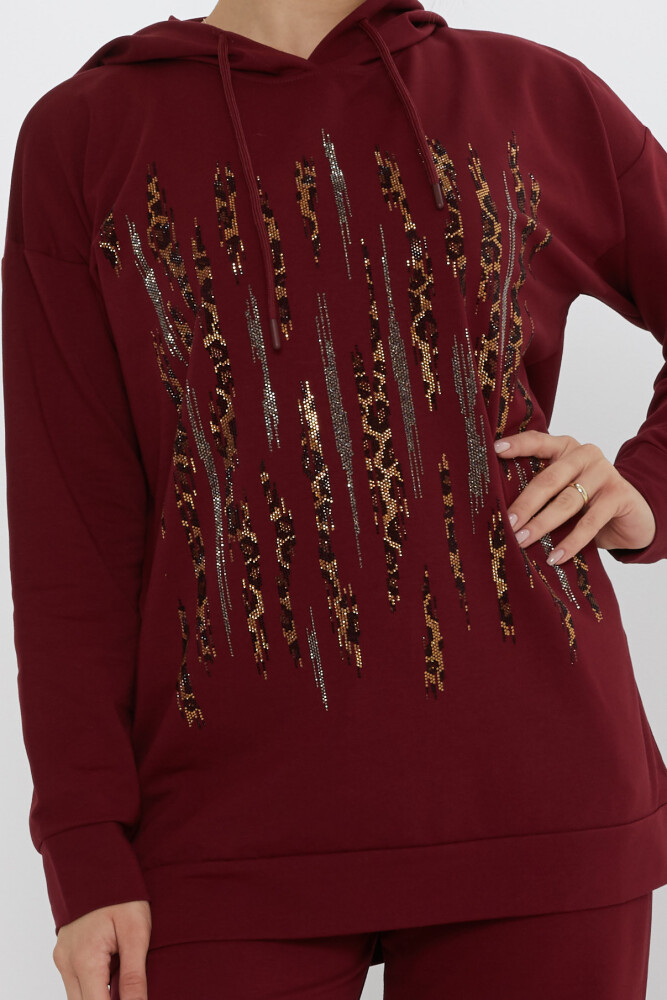 Completo di tuta Leopard Stone ricamato Bordeaux Rosso - 17901 | KAZEE (Set di 3 M-L-XL) - 4