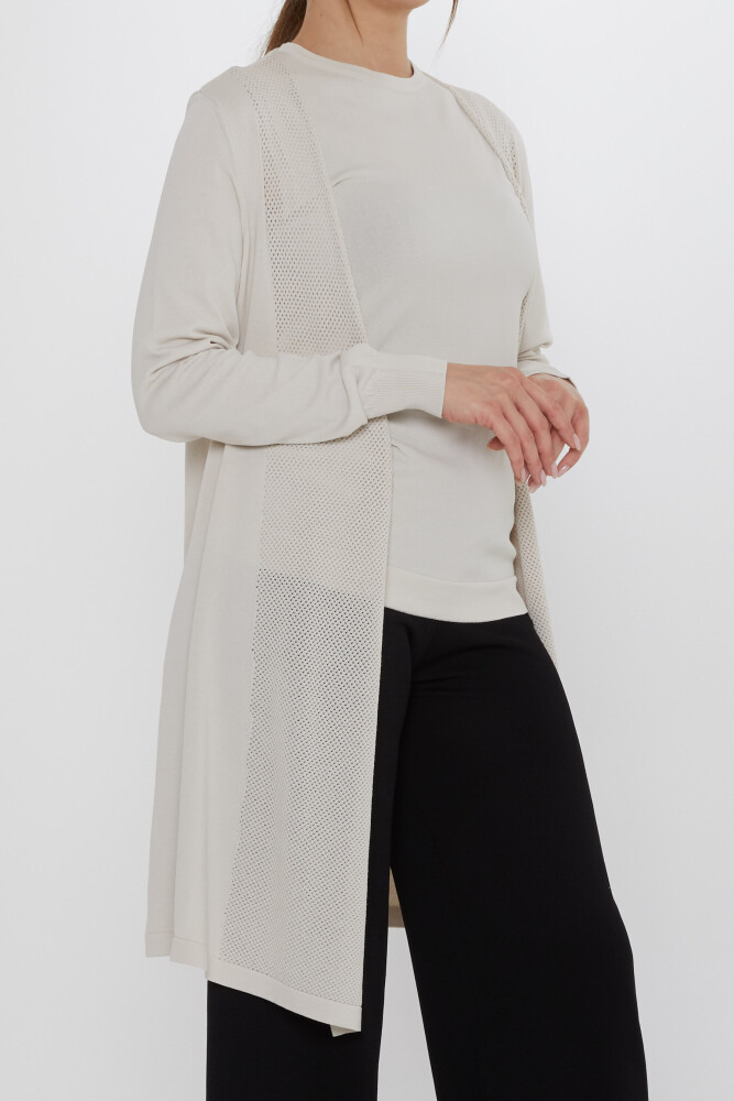 Completo due pezzi blusa con spalline cardigan traforato beige chiaro - 31842 | KAZEE (Set di 2 M-L) - 3