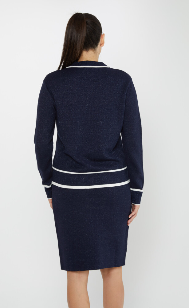 Costum din două piese cu nasturi perlat cu mânecă lungă Bleumarin - 30813 | KAZEE (Set de 4 M-L-XL-2XL) - 5