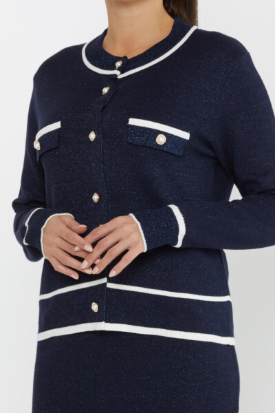 Costum din două piese cu nasturi perlat cu mânecă lungă Bleumarin - 30813 | KAZEE (Set de 4 M-L-XL-2XL) - 2