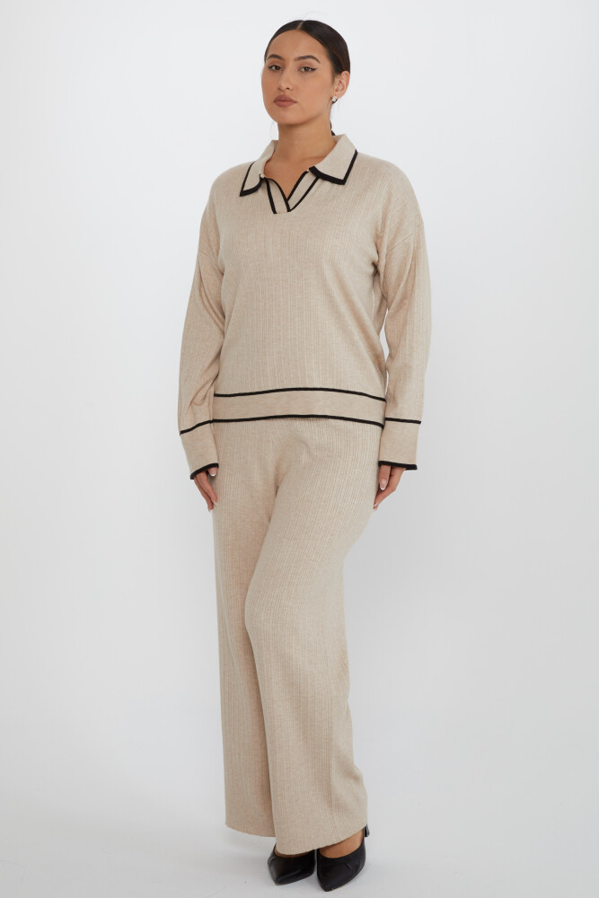 Costum două piese cu mânecă lungă cu decolteu în V Bej - 31233 | KAZEE (Set de 2 M-L) - 2