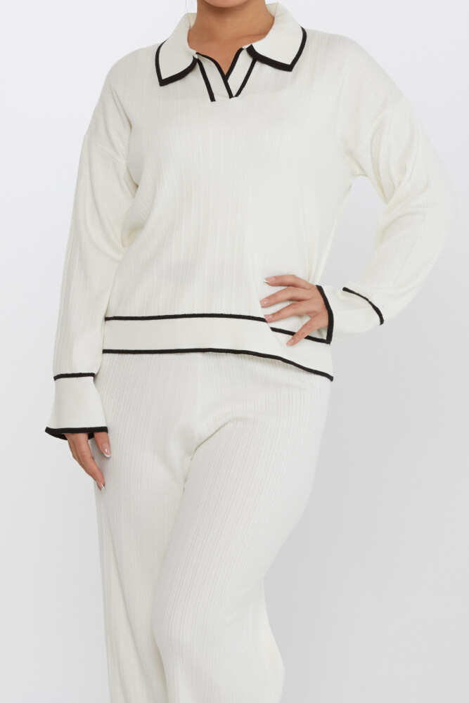 Ensemble Deux Pièces Manches Longues Col V Ecru - 31233 | KAZEE (Lot de 2 M-L) - 3