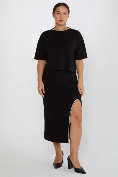 Costume Double avec Détail Fente et Broderie de Pierre Noir - 31302 | KAZEE (Lot de 3 S-M-L) - Kazee