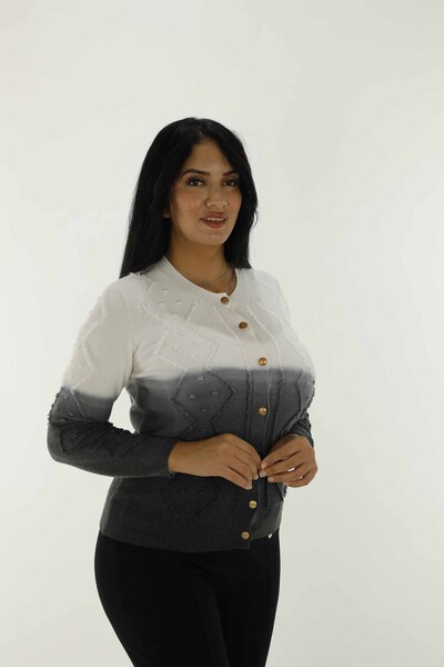 Crew Neck Buttoned Long Sleeve Knitted Cardigan Black - 30782 | KAZEE - 2