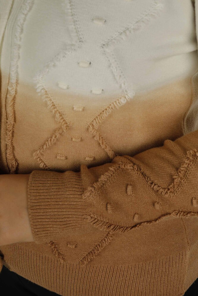 Crew Neck Buttoned Long Sleeve Knitted Cardigan Camel - 30782 | KAZEE - 6