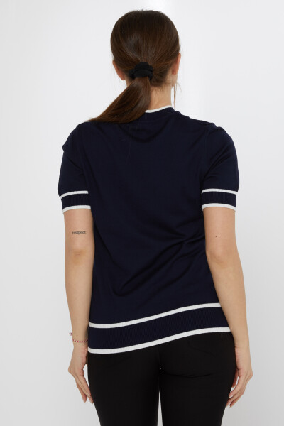 دبوس سترة محبوكة بتفاصيل أزرق داكن-بيج - 31292 | كازي (مجموعة من 4 مقاسات M-L-XL-2XL) - 5