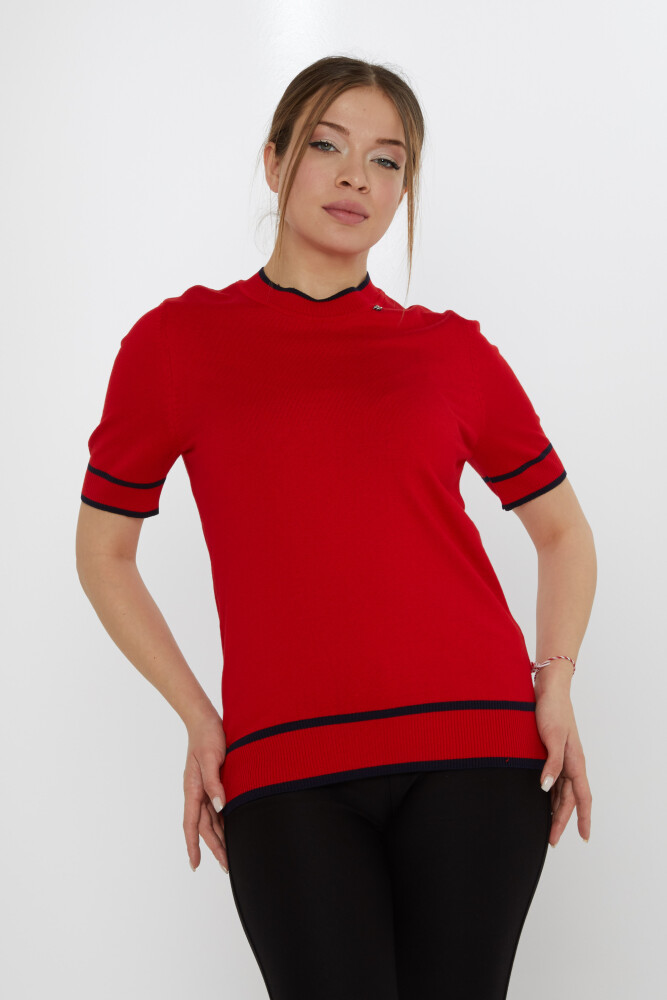 دبوس سترة محبوكة بتفاصيل حمراء وزرقاء داكنة - 31292 | كازي (مجموعة من 4 مقاسات M-L-XL-2XL) - 1