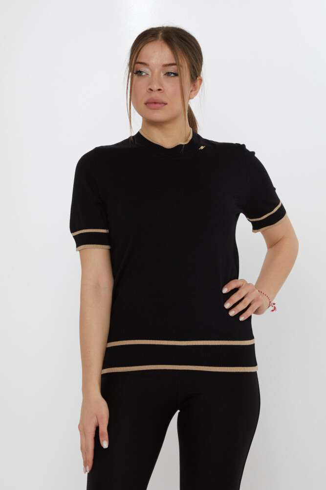 دبوس سترة محبوكة بتفاصيل سوداء-بيج - 31292 | كازي (مجموعة من 4 مقاسات M-L-XL-2XL) - 2