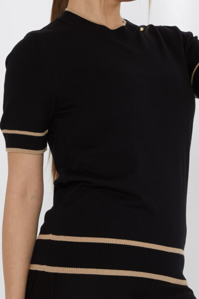 دبوس سترة محبوكة بتفاصيل سوداء-بيج - 31292 | كازي (مجموعة من 4 مقاسات M-L-XL-2XL) - 4