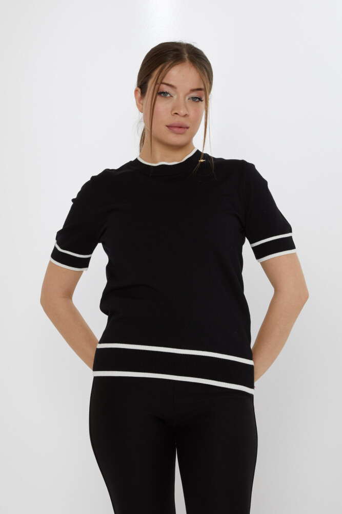 دبوس سترة محبوكة بتفاصيل سوداء-بيجو - 31292 | كازي (مجموعة من 4 مقاسات M-L-XL-2XL) - 1