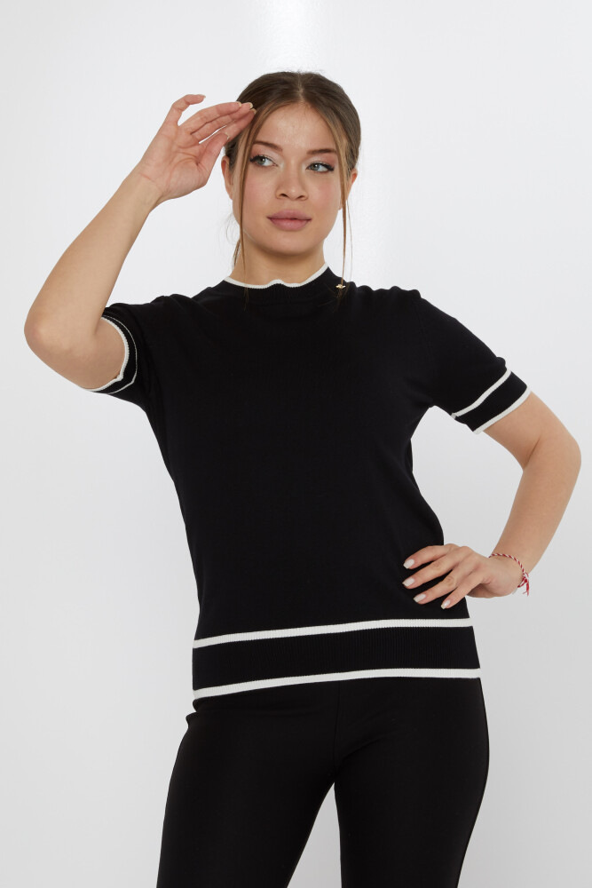 دبوس سترة محبوكة بتفاصيل سوداء-بيجو - 31292 | كازي (مجموعة من 4 مقاسات M-L-XL-2XL) - 2