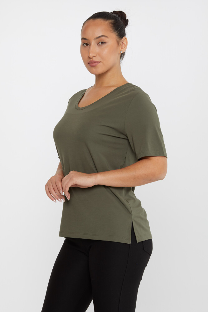 Bluză cu mânecă scurtă detaliu fante Kaki - 80015 | KAZEE (Set de 3 L-XL-2XL) - 1