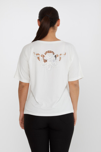 Bluză Mânecă Detaliată Piatră Brodat Ecru - 79092 | KAZEE (Set de 4 L-XL-2XL-3XL) - 5