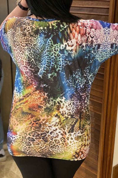Toptan Kadın Bluz V Yaka Desenli Taş İşlemeli - 76770 | Kazee - Thumbnail