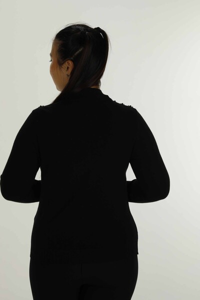 Dik Yaka Uzun Kol Taşlı Triko Siyah- 31024 | KAZEE - 5