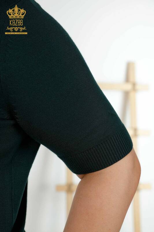 Женский вязаный свитер с цветочным узором оптом темно-зеленый - 30214 | КАZEE