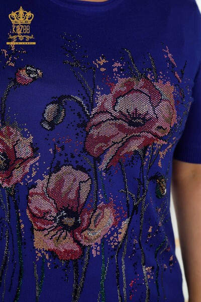 Женские трикотажные свитера сакс с цветочным узором оптом - 30214 | КАZEE - Thumbnail
