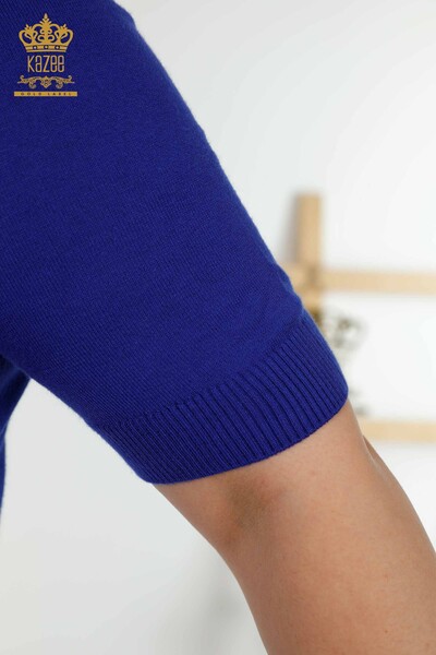 Женские трикотажные свитера сакс с цветочным узором оптом - 30214 | КАZEE - Thumbnail