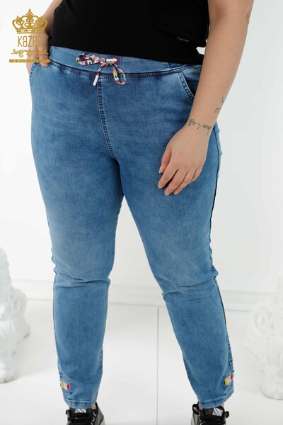 Jeans da donna all'ingrosso con elastico in vita blu - 3679 | KAZEE - Thumbnail