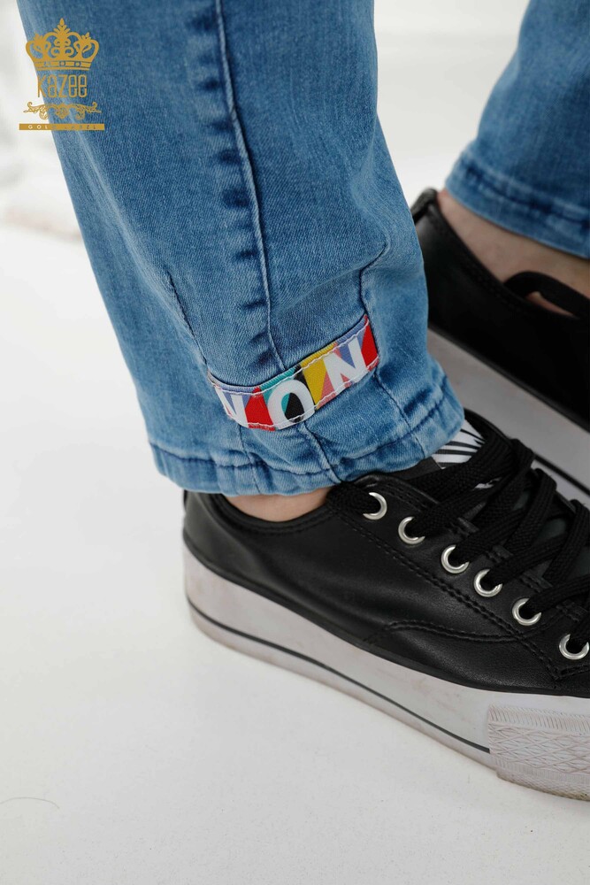Jeans da donna all'ingrosso con elastico in vita blu - 3679 | KAZEE - 7