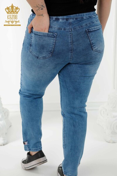 Jeans da donna all'ingrosso con elastico in vita blu - 3679 | KAZEE - Thumbnail