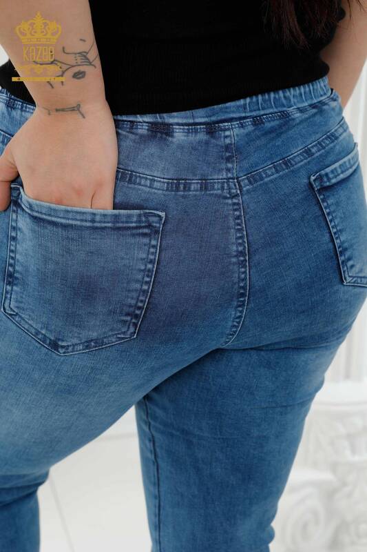 Jeans da donna all'ingrosso con elastico in vita blu - 3679 | KAZEE