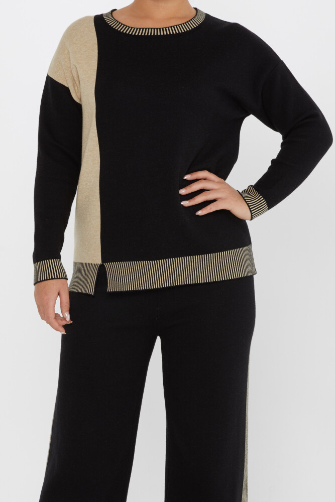 کت و شلوار دو نفره راه راه دو رنگ کمر بسته مشکی بژ - 31010 | KAZEE (ست 2 L-XL) - 4