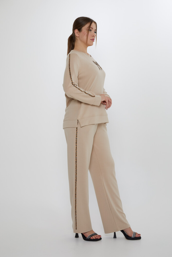 Dres w paski z haftem w kolorze beżowym - 17902 | KAZEE (Zestaw 3 sztuk L-XL-2XL) - 6